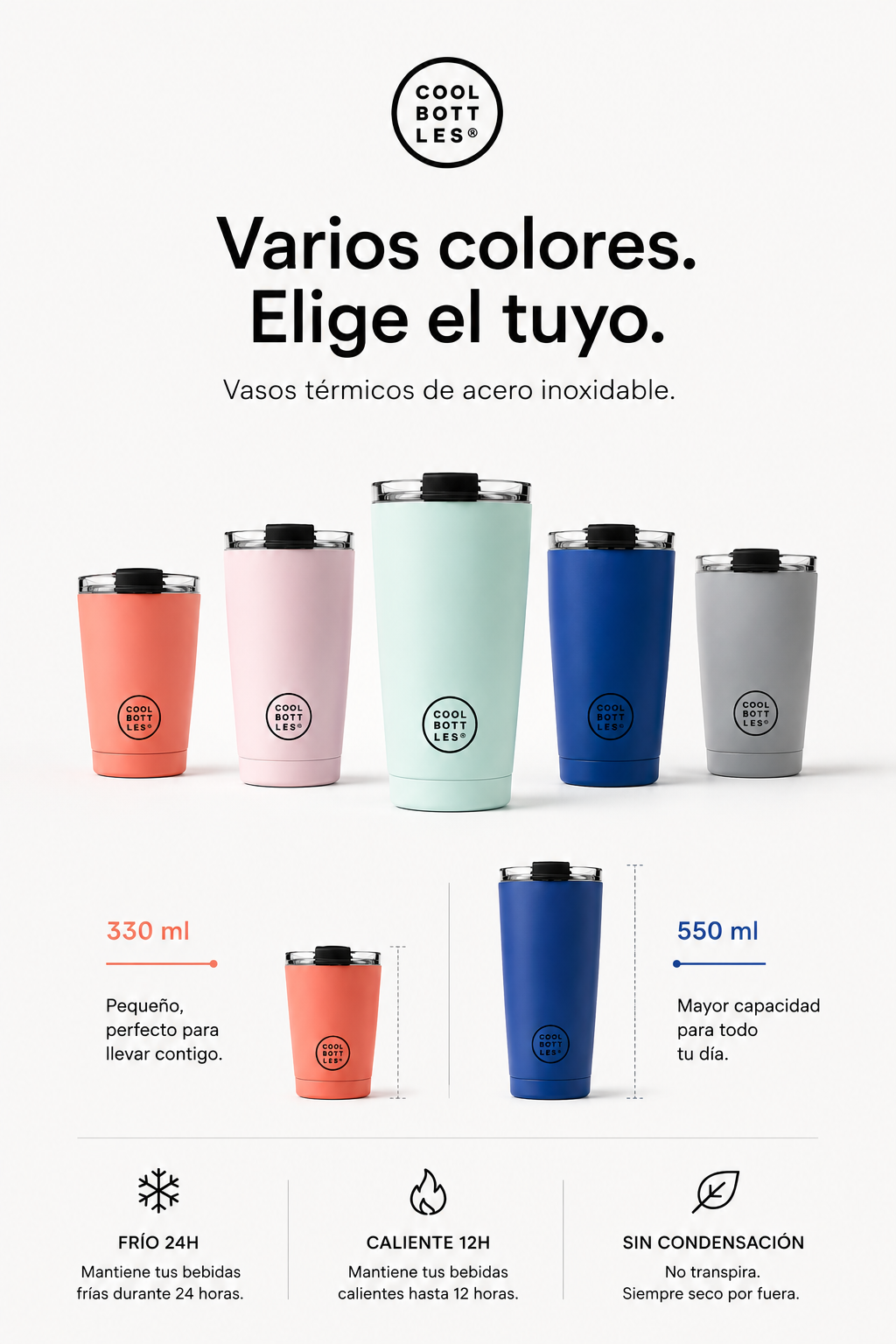 VASO TÉRMICO DE ACERO INOX 350-500 ML VARIOS COLORES