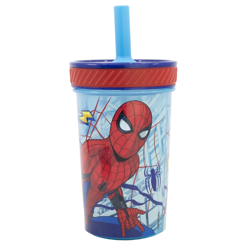 VASO ANTIVUELCO CON PAJITA DE SILICONA 370 ML SPIDERMAN DIMENSIÓN