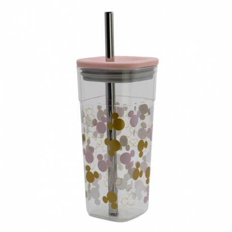 VASO ACRILICO CUBE CON PAJITA DE ACERO INOXIDABLE 540 ML MICKEY MOUSE