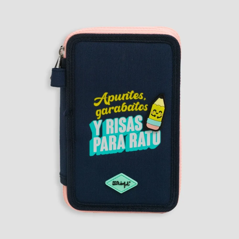 ESTUCHE ESCOLAR COMPLETO CON 3 COMPARTIMENTOS- APUNTES GARABATOS Y RISAS PARA RATO