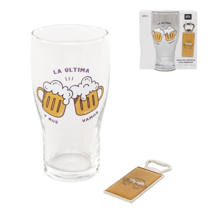 VASO DE CERVEZA CON ABRIDOR Y MENSAJE - LA ÚTIMA Y NOS VAMOS