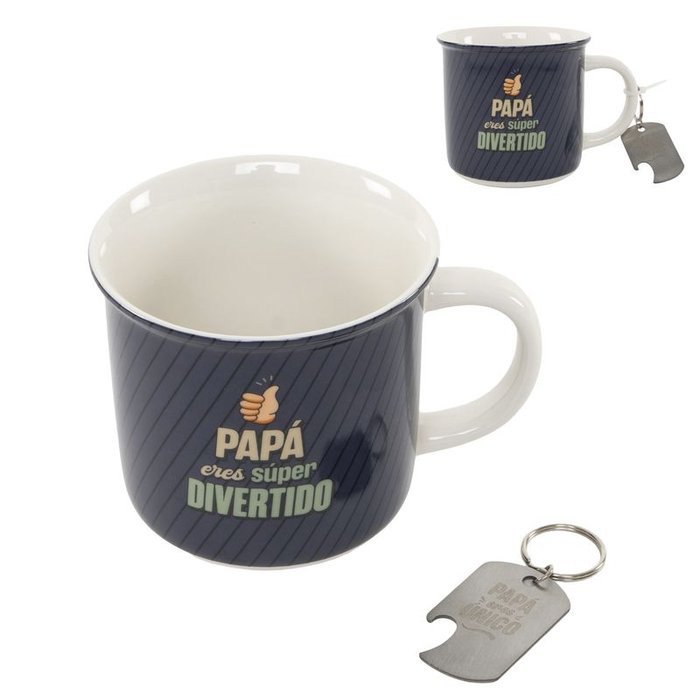 TAZA CON ABRIDOR PARA PAPA CON MENSAJE - PAPÁ ERES SUPER DIVERTIDO
