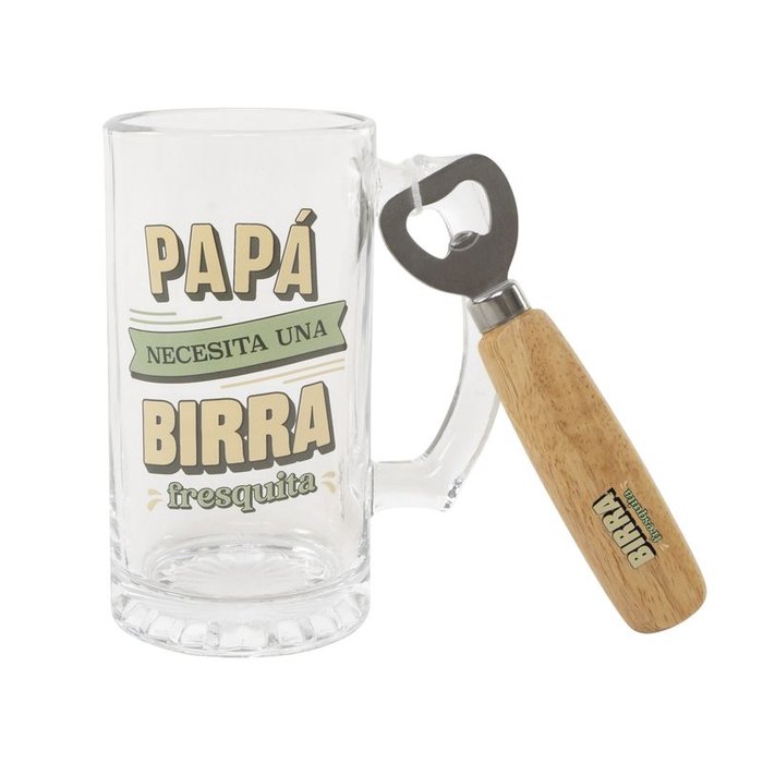 JARRA DE CERVEZA CON ABRIDOR - PAPÁ NECESITA UNA BIRRA FRESQUITA