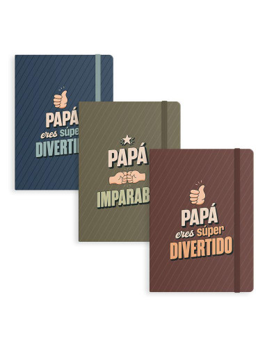LIBRETA CON GOMA PARA PAPÁ CON MENSAJE - PAPÁ ERES SUPER DIVERTIDO - PAPÁ IMPARABLE
