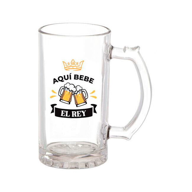 JARRA DE CERVEZA CON MENSAJE - AQUÍ BEBE EL REY