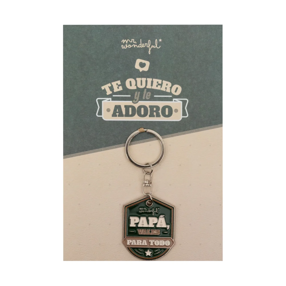 POSTAL CON LLAVERO PARA PAPÁ CON MENSAJE - TE QUIERO Y TE ADORO "PAPÁ VALES PARA TODO"