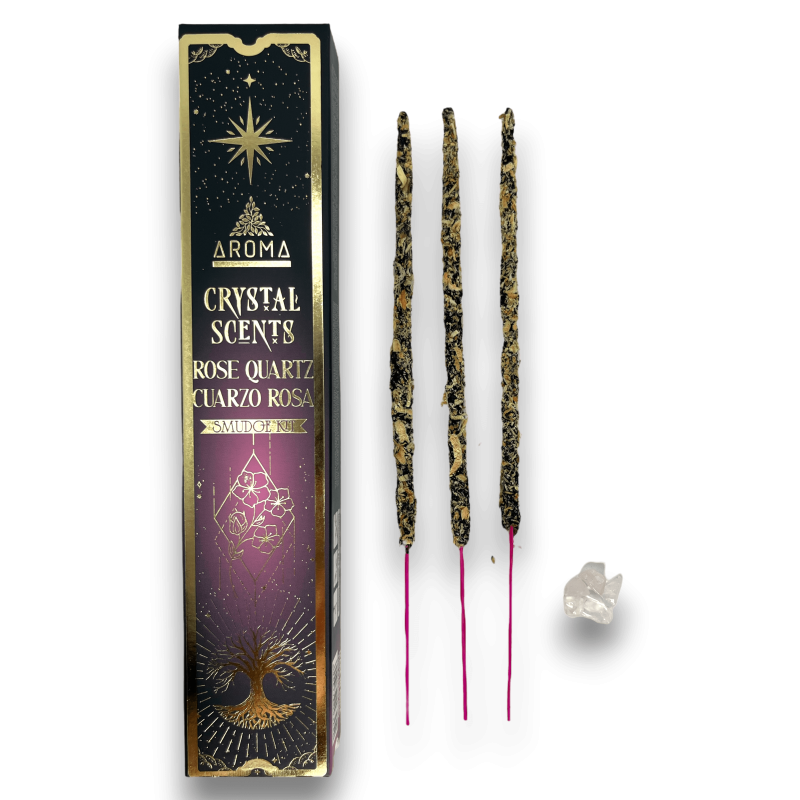 INCIENSO CRYSTAL CUARZO ROSA AROMA - CONTIENE UNA CAJITA DE PIEDRAS NATURALES