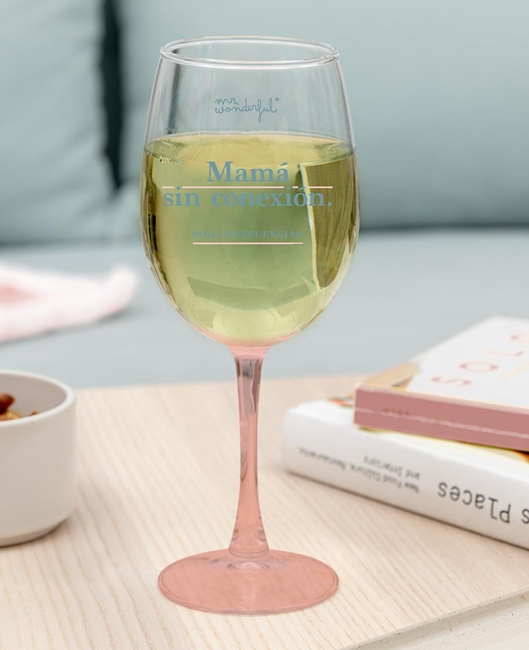 COPA DE VINO PARA MAMÁ CON MENSAJE - MAMÁ SIN CONEXIÓN. SOLO EMERGENCIAS