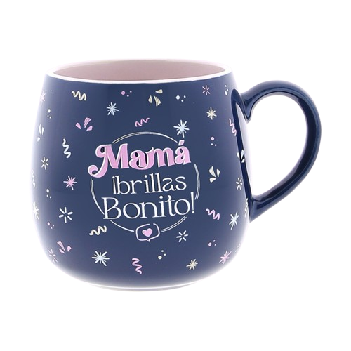 TAZA OVALADA PARA MAMÁ CON MENSAJE - MAMÁ ¡BRILLAS BONITO!