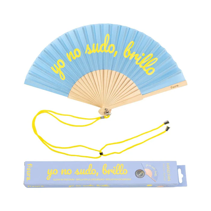 ABANICO CON MENSAJE - "YO NO SUDO, BRILLO" AZUL (BRILLA EN LA OCURIDAD)