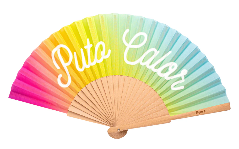 ABANICO CON MENSAJE - PUTO CALOR - ARCOÍRIS (BRILLA EN LA OCURIDAD)
