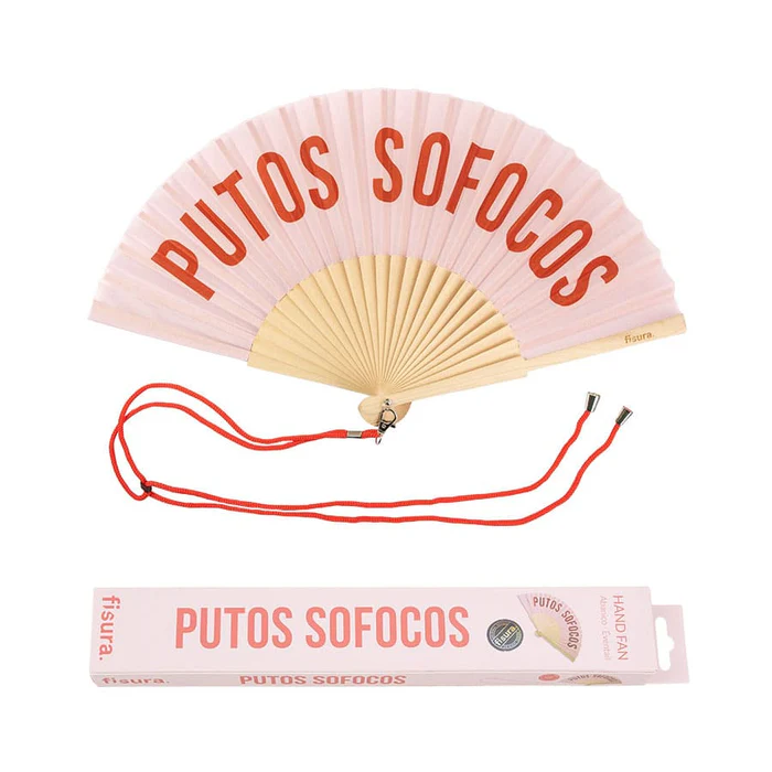 ABANICO CON MENSAJE - "PUTOS SOFOCOS" ROSA PASTEL