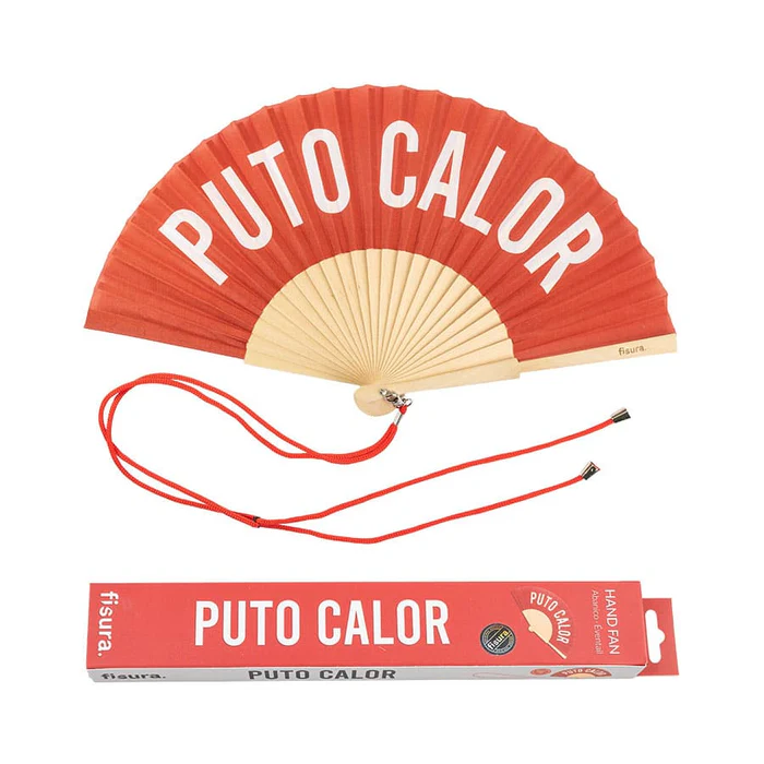ABANICO CON MENSAJE - PUTO CALOR - ROJO
