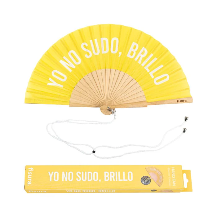 ABANICO CON MENSAJE - YO NO SUDO, BRILLO - AMARILLO