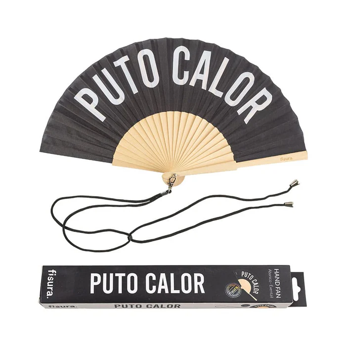 ABANICO CON MENSAJE - PUTO CALOR - NEGRO