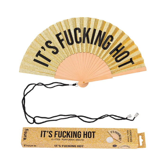 ABANICO CON MENSAJE - IT´S FUCKING HOT - GLITTER DORADO