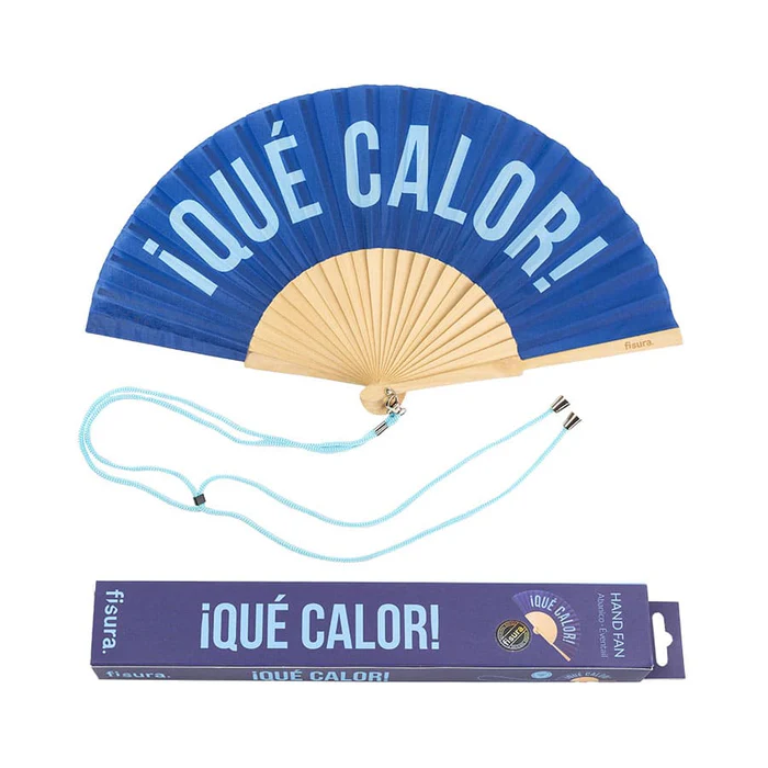 ABANICO CON MENSAJE - ¡QUÉ CALOR! - AZUL