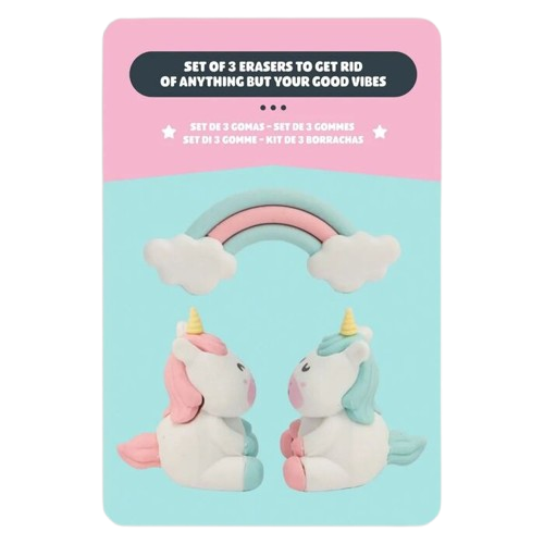 SET DE 3 GOMAS DE BORRAR UNICORNIO