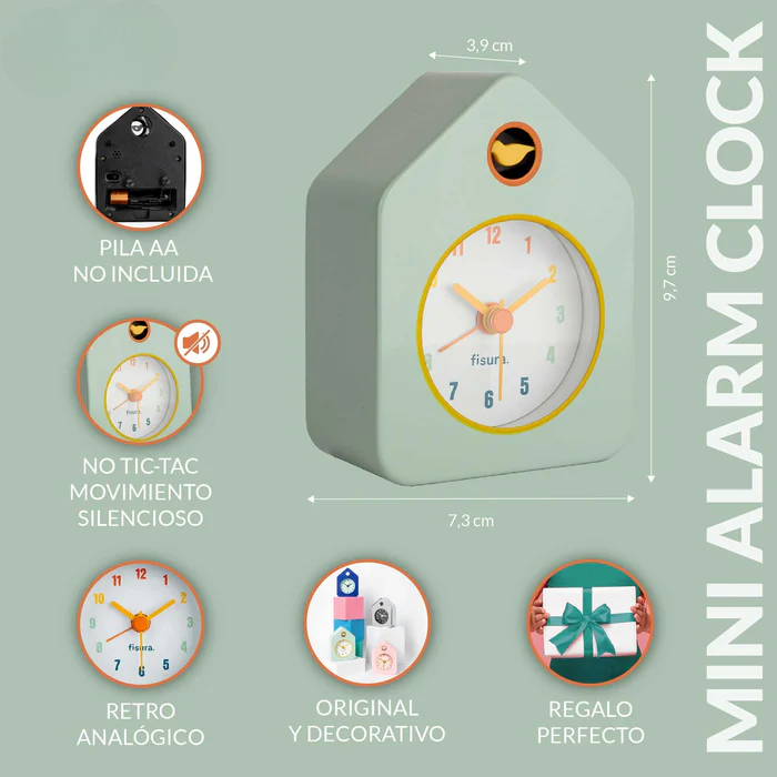 RELOJ DESPERTADOR CASITA MINI VERDE MENTA - Imagen 2