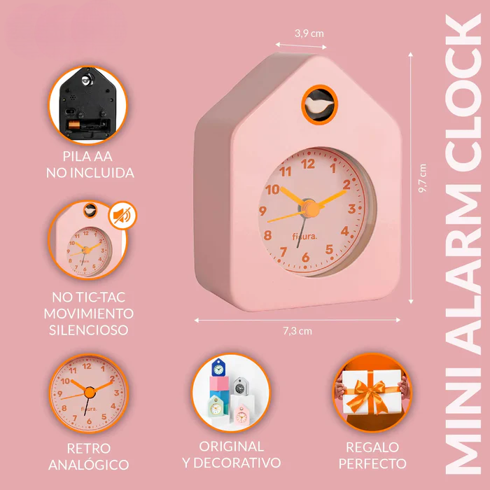 RELOJ DESPERTADOR CASITA MINI ROSA PASTEL - Imagen 2