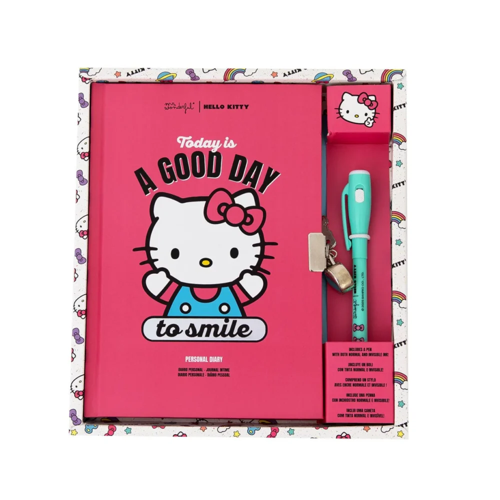 DIARIO PERSONAL CON CANDADO + BOLIGRAFO CON TINTA NORMAL E INVISIBLE HELLO KITTY - TODAY IS A GOOD DAY TO SMILE