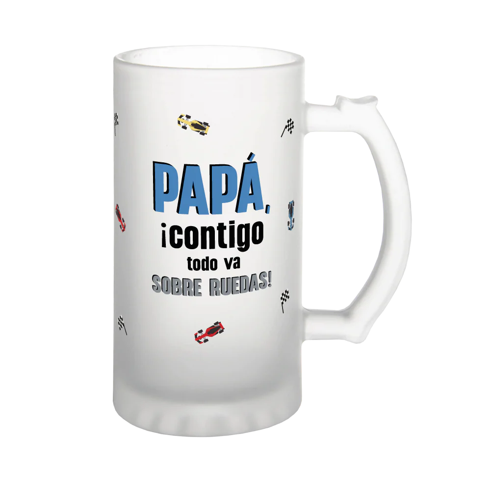 JARRA DE CRISTAL PARA PAPÁ - PAPÁ, CONTIGO TODO VA SOBRE RUEDAS