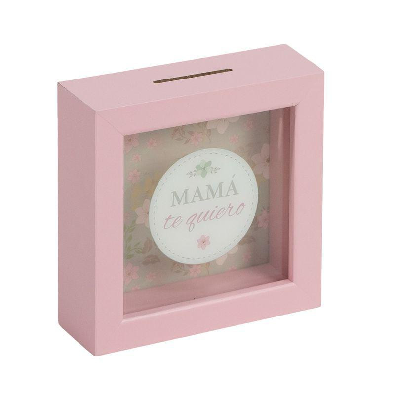 HUCHA DE MADERA ROSA PARA MAMÁ CON MENSAJE - MAMÁ TE QUIERO
