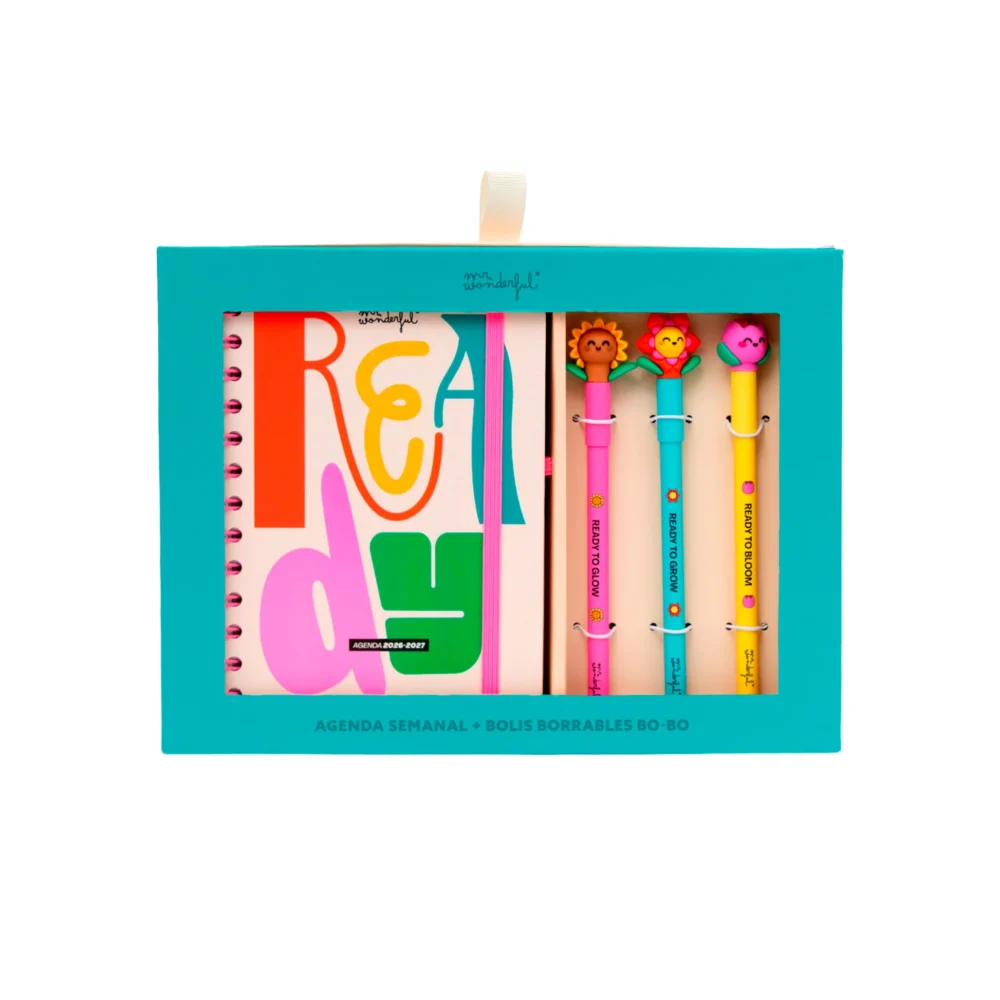 SET AGENDA MR. WONDERFUL PEQUEÑA 2026-27 SEMANAL + 3 BOLÍGRAFOS BO-BO - READY