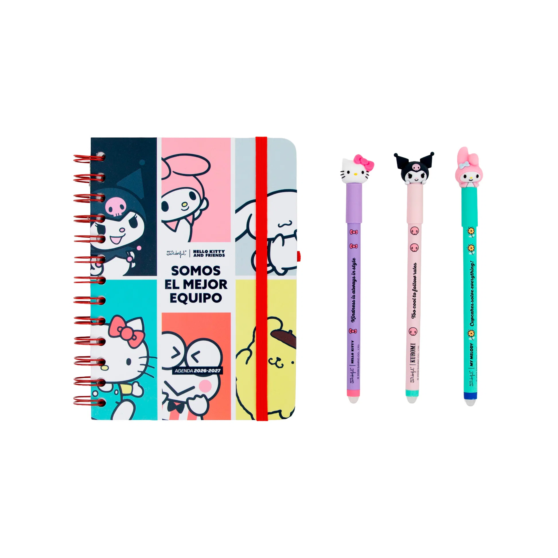 SET AGENDA MR. WONDERFUL 2026-27 PEQUEÑA SEMANAL HELLO KITTY & FRIENDS SEMANAL + 3 BOLÍGRAFOS BO-BO - SOMOS EL MEJOR EQUIPO - Imagen 2